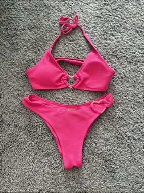 Juniors Hot Pink Heart Cutout Bikini Set
